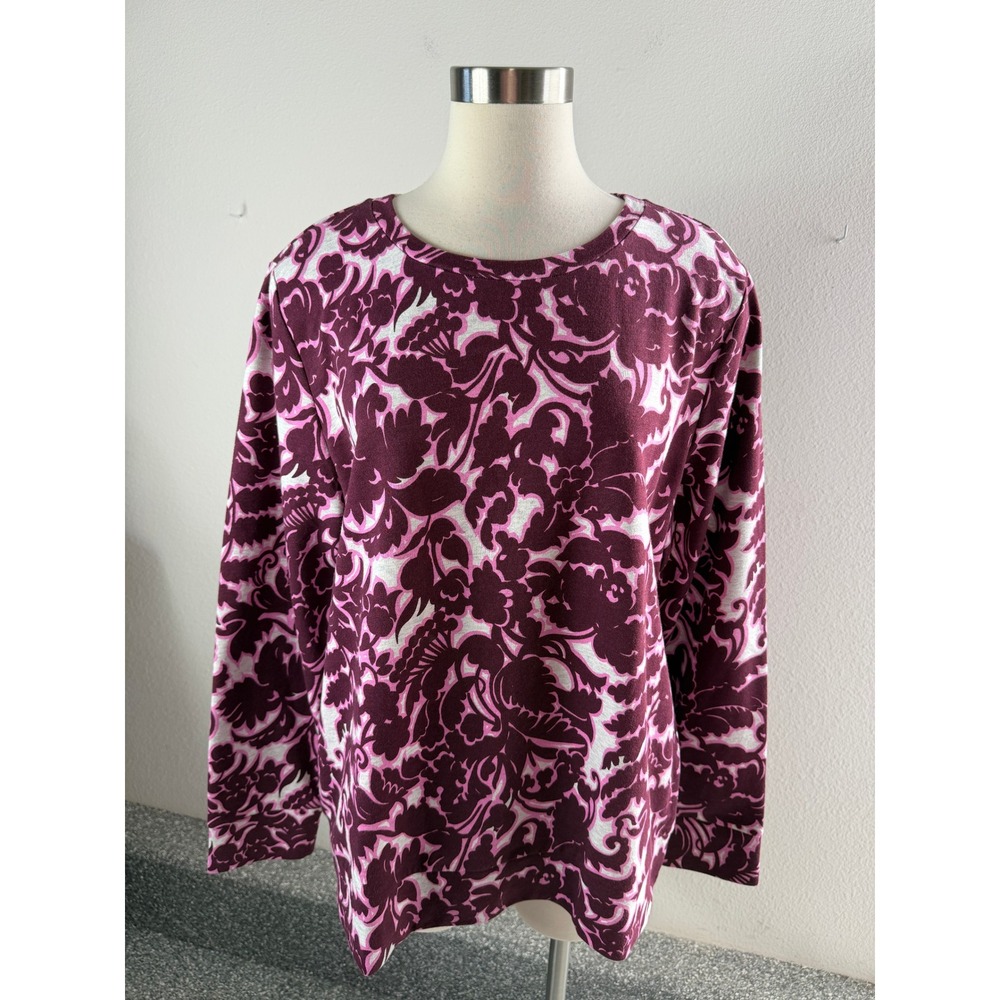 NEW Ann Taylor LOFT Womens XL Purple Floral Damask French Terry Top